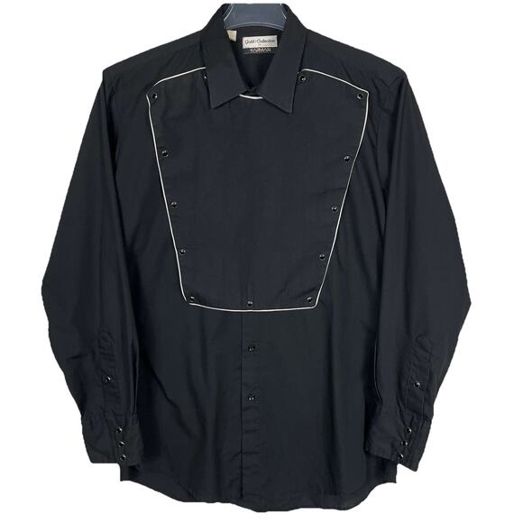 Vintage Karman Western Bib Shirt Mens Large Black Pearl Snap Old West Frontier - Picture 1 of 9